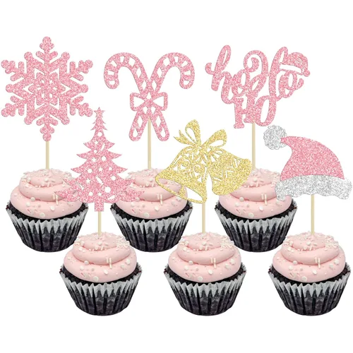 Miniatura 14 de Gyufise 24 piezas Adornos para cupcakes de jengibre de Navidad con purpurina, adornos para cupcakes de jengibre para revelar el género, púas