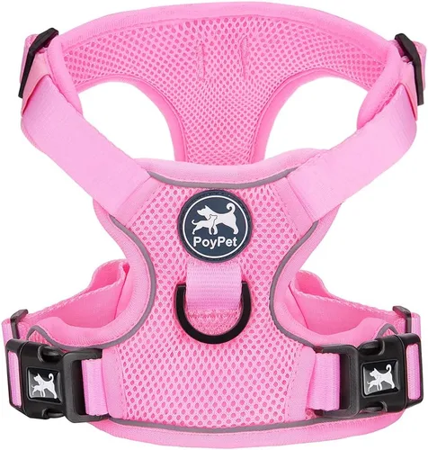 Miniatura 18 de PoyPet chaleco reflectante de malla suave transpirable para perro sin estrangulamiento doble acolchado con cuello y pecho ajustables Rosa claro