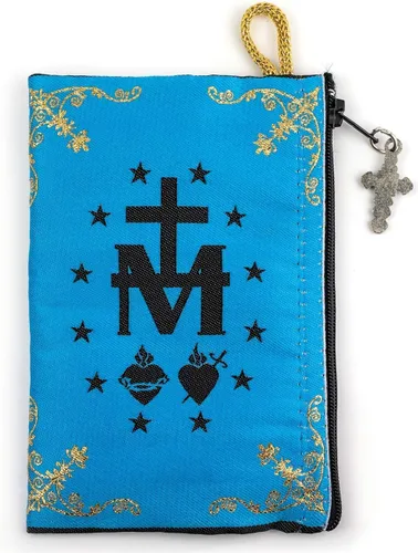 Miniatura 4 de Bolsa de rosario católico, corazón inmaculado de la Virgen María y símbolo de medalla milagrosa, joyería de 4 x 6 pulgadas y monedero con cruz