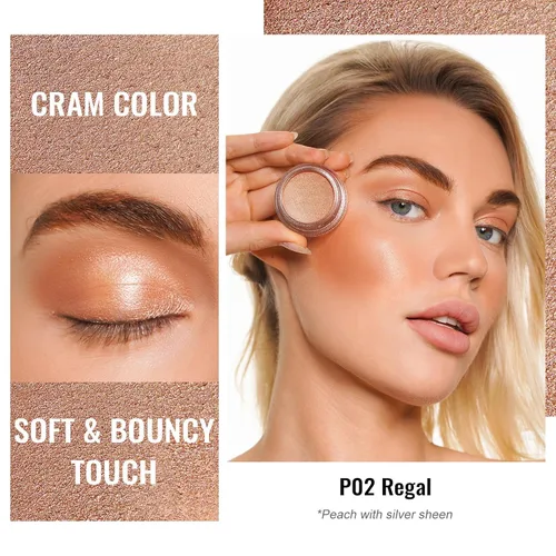 Miniatura 61 de Oulac Sombra de ojos en crema con brillo también para iluminador Sombra de ojos mezclable Resistente al agua y de larga duración con fórmula Pureza