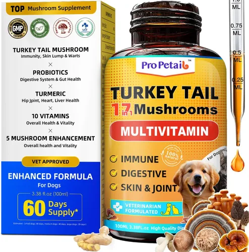 Hongo de cola de pavo para perros - Multiviatmins y suplemento de hongos para el sistema inmunológico y digestivo del perro, removedor de