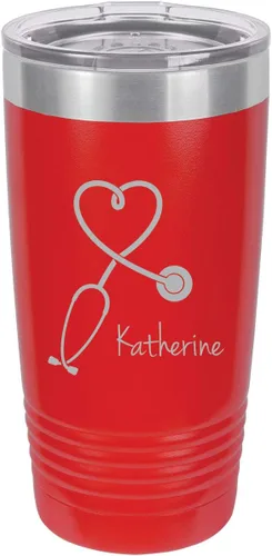 Miniatura 5 de Estetoscopio Enfermera - Vaso aislado con texto personalizado, taza de café de viaje de 20 onzas, personalizable (azul claro)