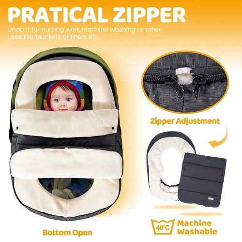 Miniatura 4 de Fundas de asiento de coche Orzbow para bebés invierno, cubierta universal de asiento de coche para bebé con cuello ajustable, cubierta de asiento