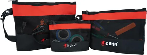 KUNN Tool Bag Zipper Pouch 3 Pack - Heavy Duty Utility Tool Storage Organizer with Carabiner for DIY,Electrician,Accessories and Travel Rojo