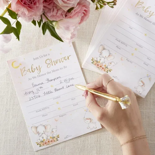 Miniatura 2 de Kate Aspen Paquete de invitación y tarjeta de agradecimiento para baby shower de elefante, color rosa (juego de 25), talla única Elefante rosado