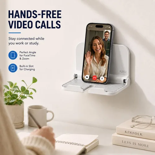 Miniatura 6 de pzoz Soporte plegable de pared para teléfono, soporte adhesivo para teléfono y tableta, soporte de pared para baño, cocina, dormitorio y oficina