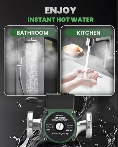 Miniatura 5 de Bomba de recirculación de agua caliente de 110 V, bomba circuladora de acero inoxidable con bridas NPT de 1 pulgada, control de 3 velocidades