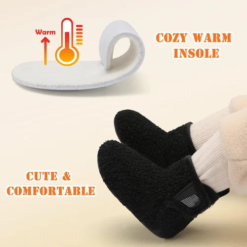 Miniatura 6 de BARERUN Pantuflas para niños y niñas, zapatos de casa para bebés, botines de invierno de felpa acogedora para niños, pantuflas cálidas y ligeras