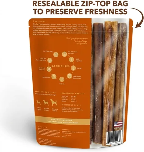 Miniatura 8 de Bites for Friends Bully Sticks Golosinas para perros de 6 pulgadas de larga duración, masticables naturales sin cereales sin gluten, golosinas
