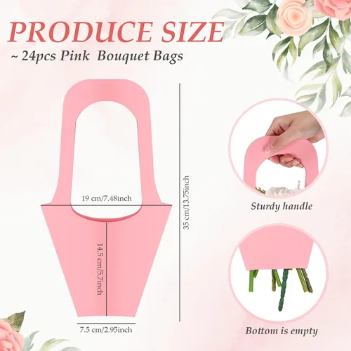 Miniatura 2 de Sabary 24 bolsas de regalo de flores de papel kraft, bolsas de ramo con asa, para el Día de la Madre, envoltura de regalo, bolsa de embalaje