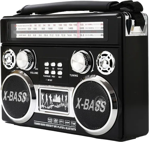 Miniatura 2 de Supersonic SC-1097BT Radio portátil de 3 bandas con Bluetooth y linterna, receptor M/FM/SW con reproducción de MP3, alta sensibilidad, antena