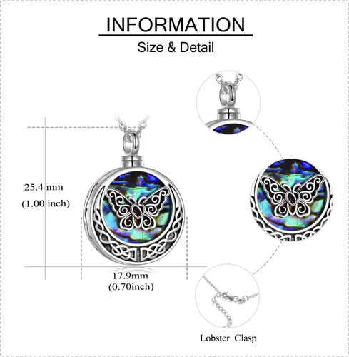 Miniatura 5 de URONE Collares de urna para cenizas de plata de ley 925, concha de abulón, árbol de la vida, joyería de cremación para cenizas, joyería de memoria