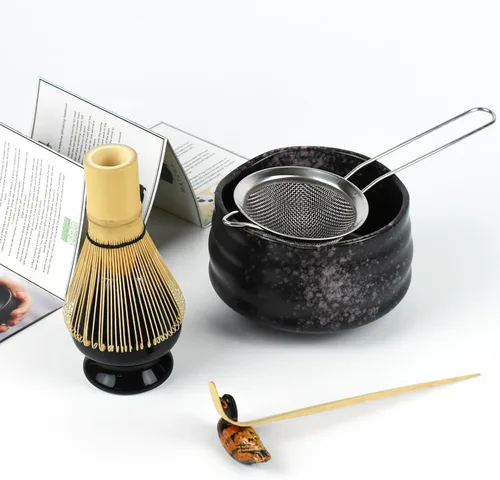Miniatura 3 de Artcome Kit de ceremonia de matcha para ceremonia de té japonesa, cuenco tradicional de matcha, batidor, cuchara de té, colador de polvo matcha, Cian