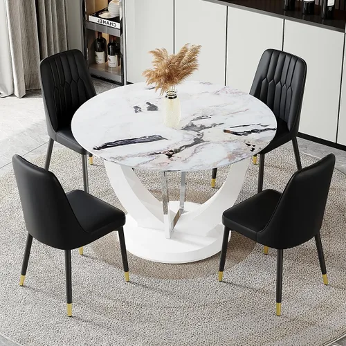 Miniatura 61 de JUFU Juego de mesa de comedor redonda para 4, mesa de comedor de 48 pulgadas con mesa de mármol sintético y 4 sillas tapizadas, moderno juego