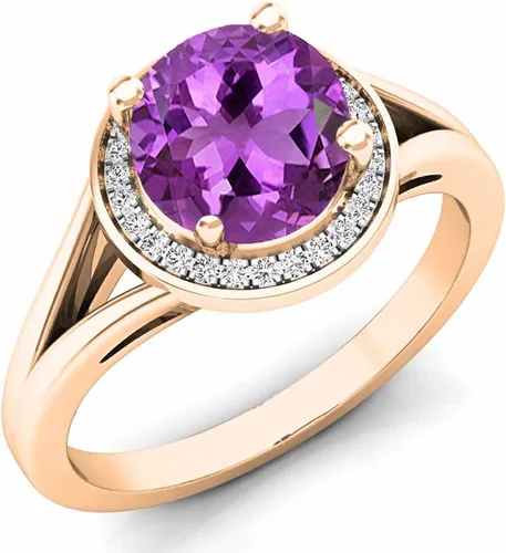 Miniatura 175 de Dazzlingrock Collection Anillo de compromiso redondo de 0.276 in con halo de diamante blanco y vástago dividido para ella en oro macizo de 14