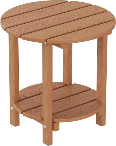 Miniatura 29 de Mesa auxiliar redonda de 2 niveles para exteriores con veta similar a la madera, mesa auxiliar Adirondack de HDPE para patio, mesa auxiliar Azul