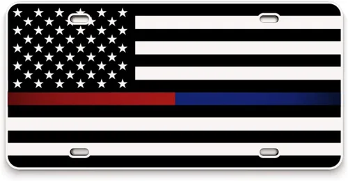 Miniatura 81 de JASS GRAPHIX Placa de matrícula personalizada con la bandera estadounidense de línea amarilla, homenaje personalizado a despachadores y operadores