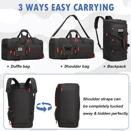 Miniatura 4 de Bolsa de gimnasio para hombres y mujeres con compartimento para zapatos y laptop, bolsa de viaje deportiva 3 en 1, Negro + rojo, Modas