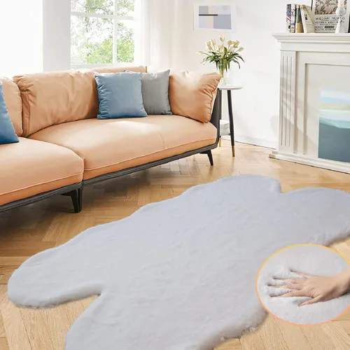 Miniatura 18 de ORINOVA Alfombra de felpa marrón claro beige de 8 x 10 pies para sala de estar, alfombra bohemia esponjosa de piel de conejo grande para dormitorio