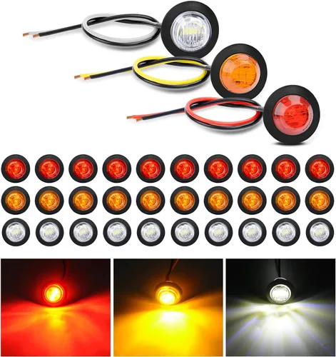 Nilight 30 PCS Luces LED Redondas de Posición de 3/4 Pulgadas, Indicadores de Marcador Lateral Delantero y Trasero, Luces Tipo Bala para Camión, RV,