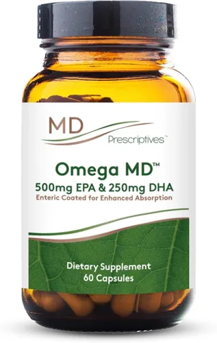 MD Prescriptives Suplemento Omega MD - Aceite de pescado 500 EPA y 250 DHA Omega 3 - Apoya la salud cerebral y las articulaciones* - Sin olor a