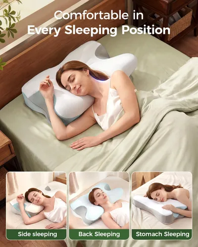 Miniatura 3 de Almohada cervical de espuma viscoelástica para aliviar el dolor de cuello, almohada ergonómica de contorno para dormir de lado, espalda y estómago