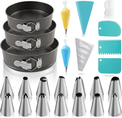 Juego de 122 piezas para hornear, moldes redondos de 7/8/9 pulgadas, moldes para pasteles de resorte antiadherentes, moldes para pastel de queso con
