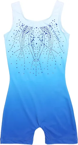Arshiner Leotardos de gimnasia para niñas con pantalones cortos de color degradado brillante diamante ciclista para niños