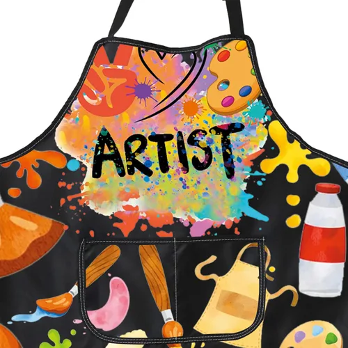 Miniatura 6 de PXTIDY Delantal de artista para profesor de arte, regalo para amantes del arte con bolsillos, para pintor, artista, impermeable, delantal de arte
