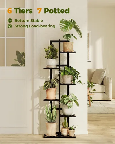 Miniatura 4 de Bamworld Soporte de bambú para plantas de interior con 6 niveles, estante de plantas de exterior, soporte de esquina para múltiples plantas, soporte