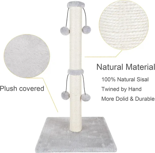 Miniatura 4 de Dimaka Poste rascador para gatos de 34 pulgadas, Poste rascador para gatos, Rascador para gatos grandes con pelota de juguete tentadora, Sisal Gris
