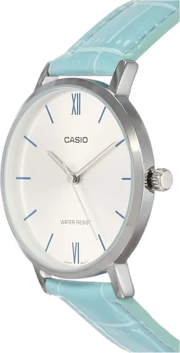 Miniatura 2 de Casio LTP-VT01L-7B3 - Reloj analógico con esfera plateada y correa de piel azul para mujer