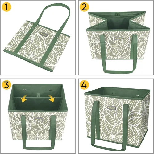 Miniatura 7 de BALEINE Paquete de 3 bolsas reutilizables para comestibles, bolsas de compras plegables para comestibles con parte inferior reforzada y asas Follaje