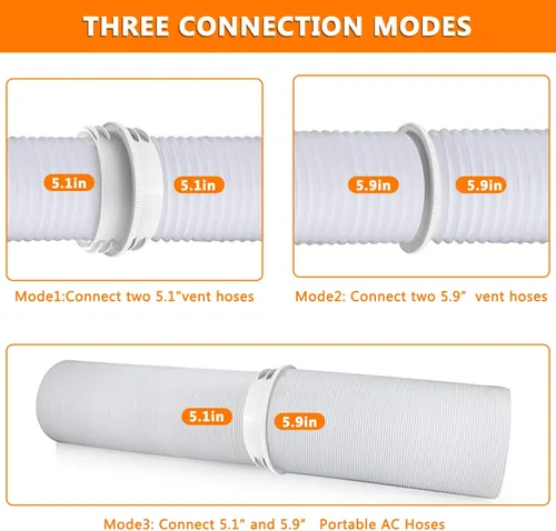 Miniatura 5 de Conector de manguera de aire acondicionado portátil para ambos 5.1"/5.9" Exhasut Vent Hoses, Universal Exhaust Hose Coupler, Universal Mobile AC