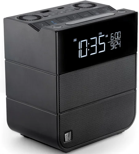 Soundfreaq Sound Rise II, SFQ-16: Radio despertador de cabecera y bocina Bluetooth, con pantalla grande, radio FM, carga USB rápida y sonido de la