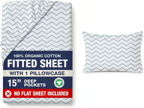 LANE LINEN Juego de 2 piezas con sábana bajera 100% algodón orgánico tamaño individual y 1 funda de almohada, tejido de percal ligero, ultra suave,