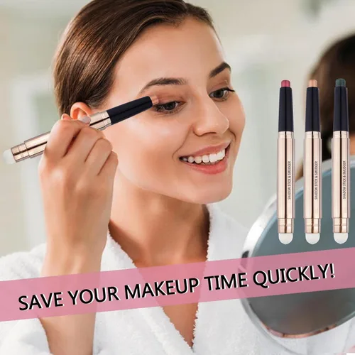 Miniatura 3 de Barra de sombra de ojos marrón y brocha de maquillaje con esponja, lápiz de sombra de ojos cremoso y brillante de larga duración, resistente al