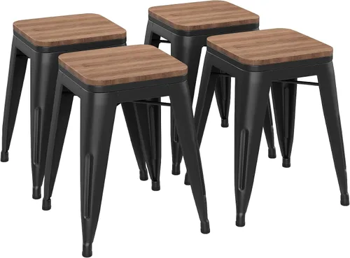 Miniatura 9 de Andeworld Juego de 4 taburetes de 18 pulgadas, sillas de comedor de metal industrial con asiento de madera, taburetes cortos de cocina apilables 18