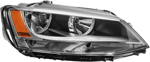 Conjunto de faro delantero, carcasa cromada, reflector ámbar compatible con Jetta 2011-2018, paquete de 1 (lado derecho del pasajero)