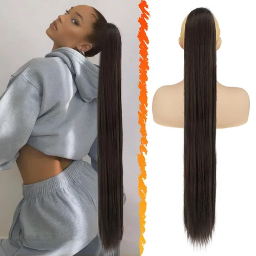 Miniatura 10 de BARSDAR Extensión de cola de caballo corta y recta - Extensiones de pelo con cordón de 16 pulgadas, rubio para mujeres - Extensiones de pelo Rubio
