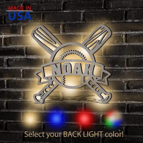Letrero de luz nocturna LED de béisbol, decoración de béisbol para fanáticos apasionados, letrero de béisbol personalizado con nombre, decoración de