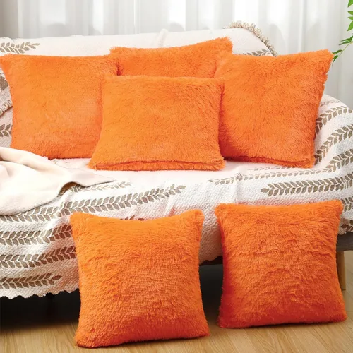 Miniatura 7 de VitalCozy 6 fundas de almohada de piel sintética esponjosa para sofá, cojín cuadrado de 18 x 18 pulgadas, almohada decorativa de lujo, suave