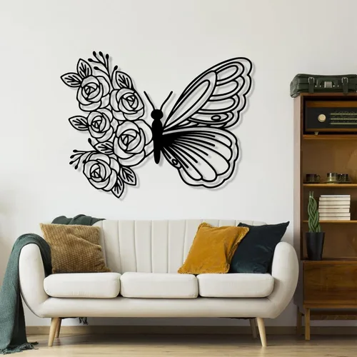 Arte de pared para decoración de mariposa, decoración de pared de mariposa bohemia para colgar en la pared, decoración de mariposa de metal, Negro