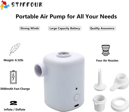 Miniatura 8 de Bomba de aire eléctrica, bomba de aire portátil con batería de 2000 mAh recargable por USB para inflar desinflar, desinflar para anillo de natación