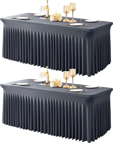 Miniatura 19 de Paquete de 1 manteles azul bebé para mesas rectangulares de 4 pies, cubiertas de mesa de spandex elástico de una pieza resistentes a las arrugas