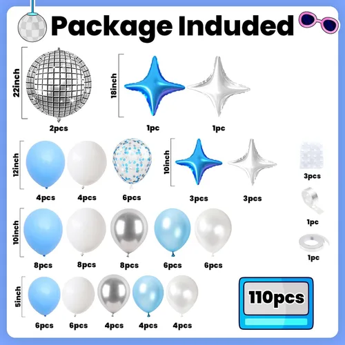 Miniatura 2 de FunHot Kit de arco de globos azules y plateados, kit de guirnalda de globos de color azul metálico y blanco plateado con globos de aluminio