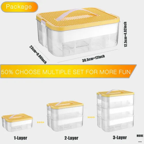 Miniatura 5 de Caja de almacenamiento de juguetes para niños para bloques de construcción apilables de Lego, organizadores de contenedores en miniatura, Claro - Un