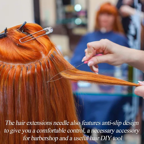 Miniatura 5 de Chuangdi 20 piezas de extensión de cabello, enhebrador de aguja para tirar de aguja, dispositivo de cuentas para suministros de extensiones de Rosa