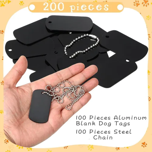 Miniatura 4 de Yinkin Juego de 200 etiquetas militares personalizadas para perro, incluye 100 etiquetas de perro de aluminio en blanco para grabar, 100 bolas