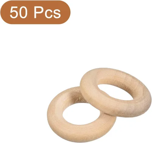 Miniatura 3 de uxcell 50 anillos de madera natural de 0.787 in (0.8 pulgadas), círculos de madera lisa sin terminar de 0.197 in de grosor para manualidades, tejer
